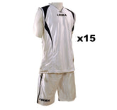 TEAM SET - CLEARANCE - Basketball Kits - Legea Detroit - White and Black - 15 Tops, 15 Shorts - Sizes M - 2XL (see description for details)